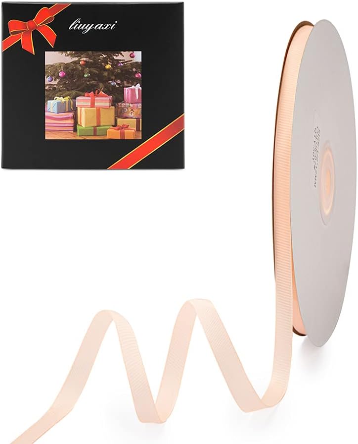 LIUYAXI 1/4" X 50 Yards Solid Peach Grosgrain Ribbon, Perfect for Crafts, Wedding Decor, DIY Hair Accessories, Sewing, Gift Package Wrapping and More