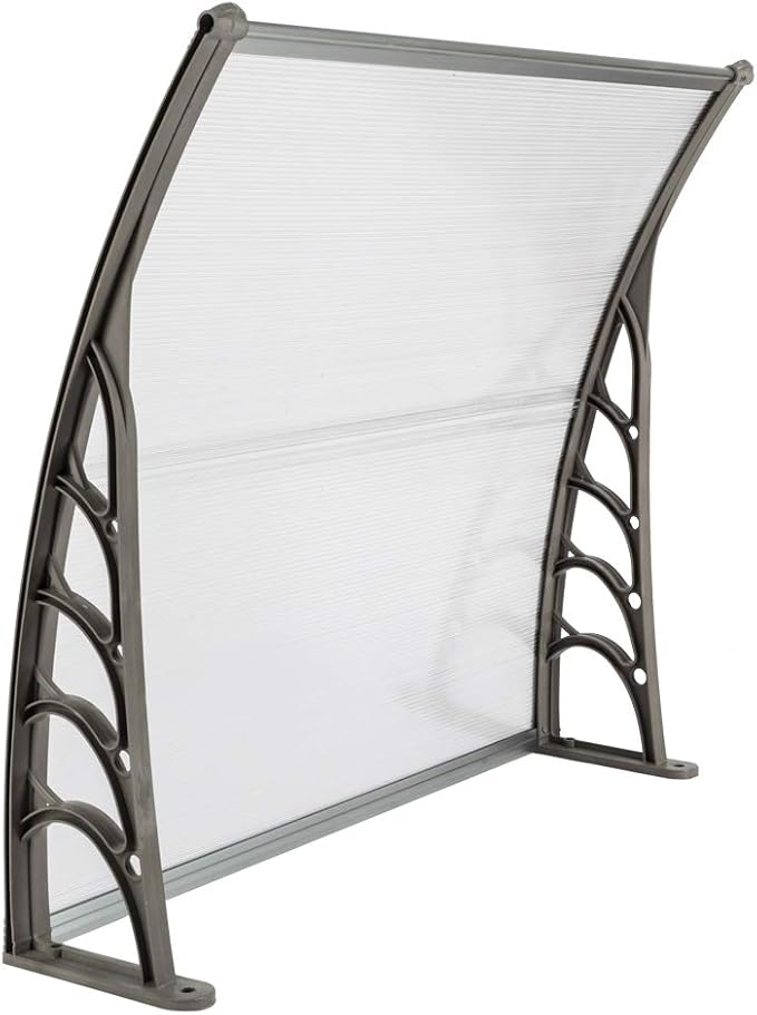 Simply-Me 40" x 40" Door Window Awning Polycarbonate Cover Front Door Outdoor Patio Awning Canopy UV Rain Snow Protection Hollow Sheet (Silver & Gray Bracket)