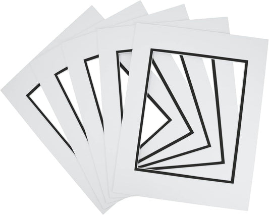 Golden State Art, 11x14 Double Mats for 8x10 - for Photos, Pictures, Frames - Acid-Free, 5 Pack, White Over Black