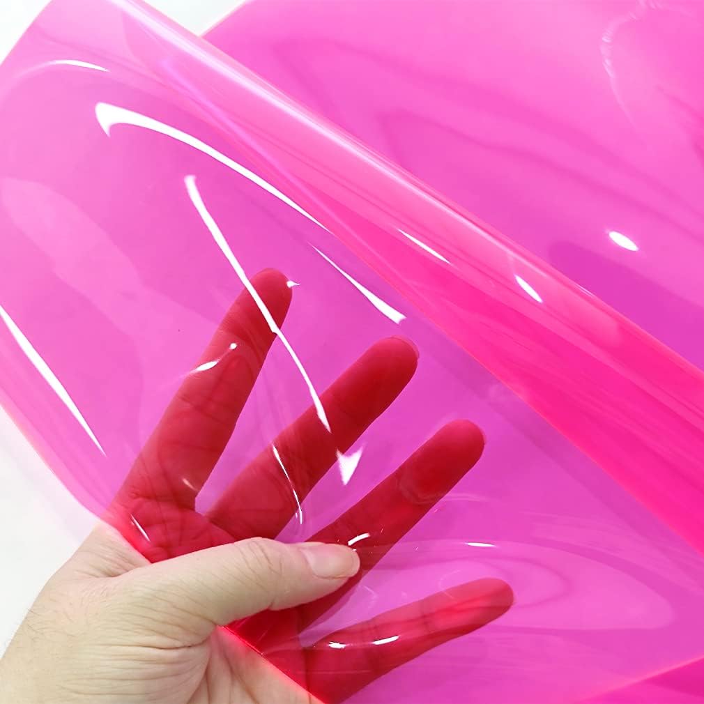 HYANG Pink Transparent PVC Super Clear Holographic Vinyl Faux Leather Sheets 1 Roll 12" x 47" (30cm x 120cm) for DIY Bows Earrings Bags DIY Crafts Making