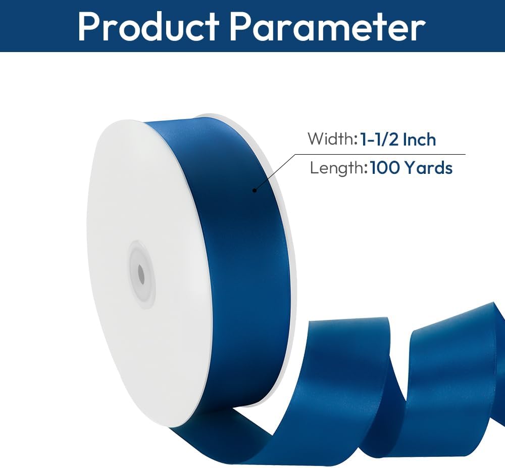 1-1/2" Width x 100 Yards Satin Ribbon, Navy Blue Ribbon Perfect for DIY Craft, Bows, Gift Wrapping, Flower Bouquet, Valentine's Day, Christmas and Party Decoration