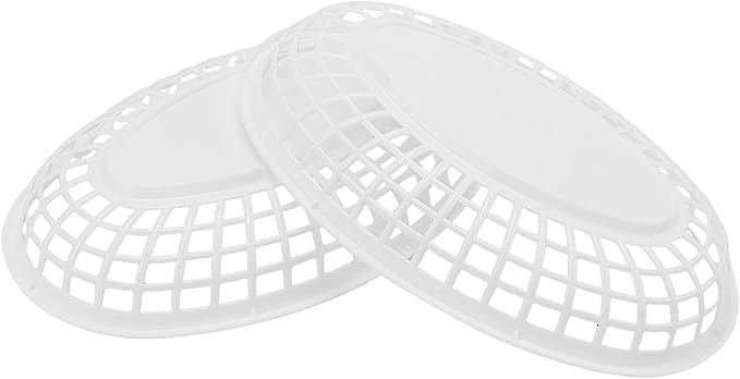 JAPCHET 70 Pack Fast Food Baskets, 9 x 6 Inch Oval Plastic Serving Baskets, Reusable Plastic Restaurant Food Basket for Hot Dogs Burgers Fries Sandwiches Birthday Party Picnics, White