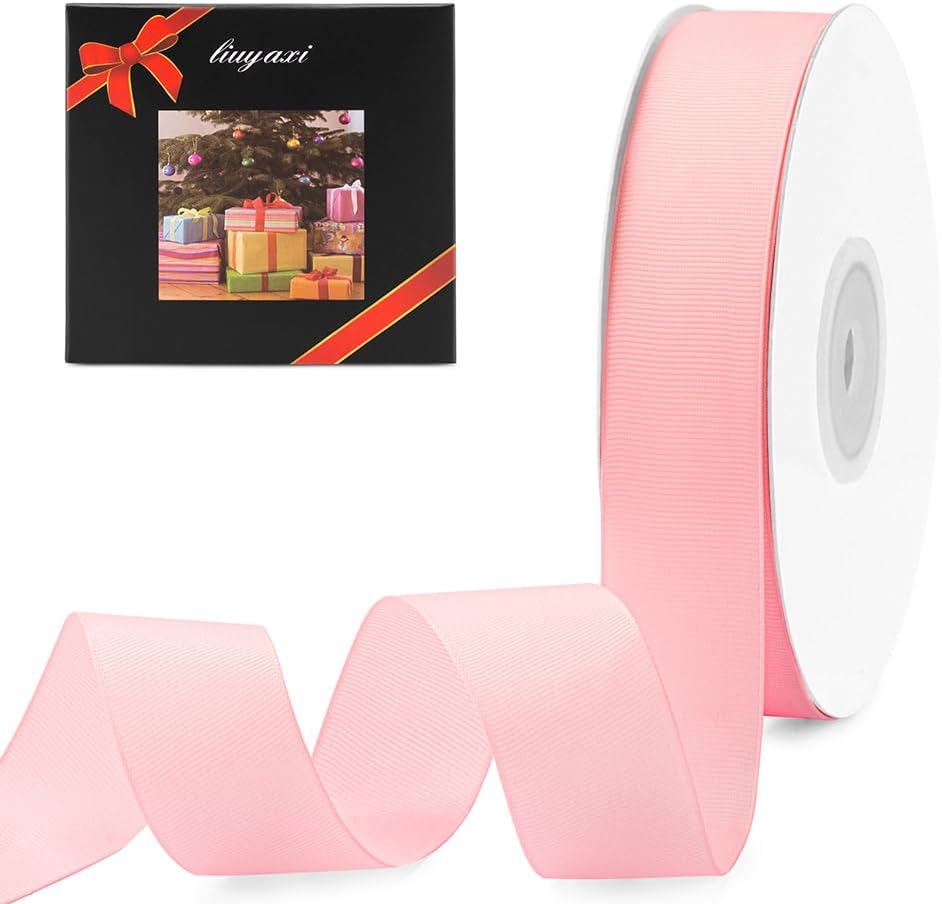 LIUYAXI 1" X 50 Yards Solid Pink Grosgrain Ribbon, Perfect for Crafts, Wedding Decor, DIY Hair Accessories, Sewing, Gift Package Wrapping and More