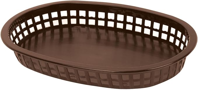 TrueCraftware- 10-3/4" Oblong Fast Food Basket Brown Plastic Set of 12- Fry Fast Food Reusable Foodservice Restaurant Diner Tray Plates Restaurant Deli Serving Chicken Burgers Sandwiches & Fries