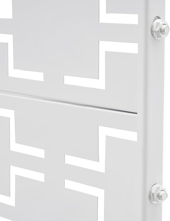 75" H×35" W Decorative Outdoor Privacy Screen with Stand, Outdoor Decor Privacy Fence Screen Metal Fence Panels, Free Standing Metal Divider for Patio Lawn Deck (White-Rectangular)