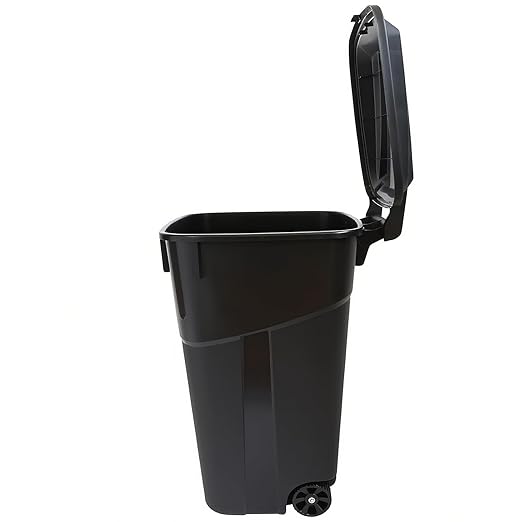 32 Gallon Wheeled Heavy Duty Plastic Garbage Can with Attached Lid – Smooth-Rolling Wheels, Reinforced Base for Patio, Garage, Yard & Indoor Use