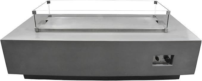 Elementi Granville Fire Pit Bundle Outdoor Firepit Set Includes 60” Propane Concrete Firepit Table, Glass Windscreen, Stainless Steel Cover, Tank Cover, Canvas Cover, Floor Mat, Ice Bucket