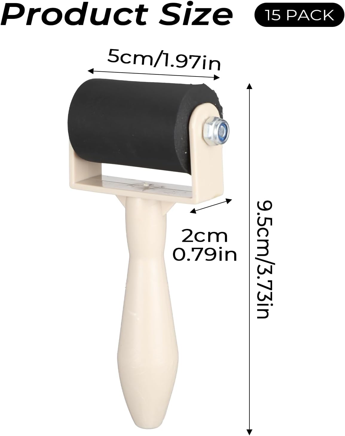 15 Pcs Rubber Brayer Roller Bulk, Small Printmaking Brayer Rollers 1.97 Inch Versatile Plastic Relief Printing Roller for DIY Art Crafting, Oil Painting, Ink Stamping Gluing Tools