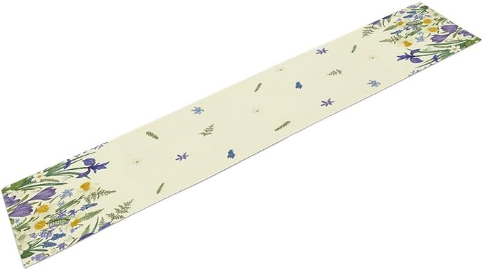 Wildflowers Table Runner,Spring Purple Floral Summer Seasons Daisy Flower Print Kitchen Dining Table Decoration for Home Farmhouse Party 13x90in