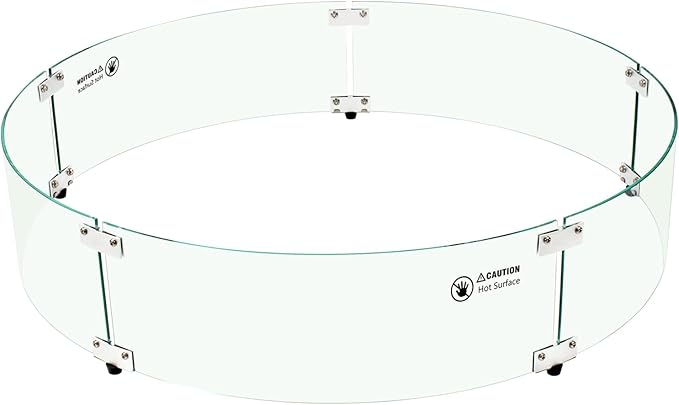 33" x 33" x 7" Round Fire Pit Wind Guard - Durable Fire Pit Glass Wind Guard with Aluminum Corner Brackets for Outdoor Firepit or Gas Fire Table, Easy Assembly