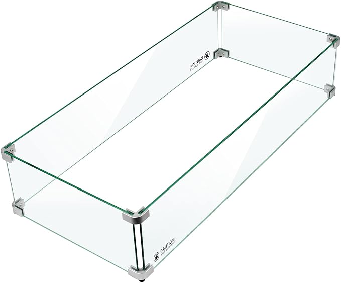 Holy Fire 35.5" L x 15.5" x 6" Rectangle Fire Pit Glass Wind Guard Clear Tempered Glass Flame Protective Pane Wind Resistant - Fits 30”x10 Fire Pit Burner Pan