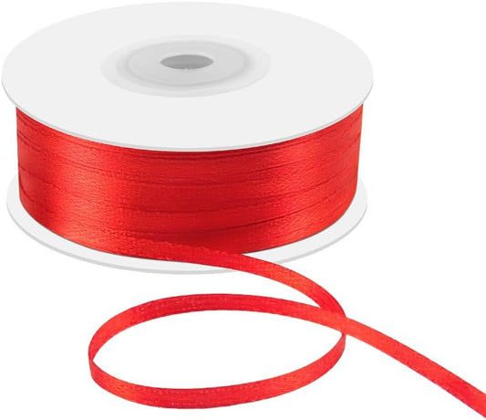1/8" x 100 Yards Double Faced Satin Ribbon - Thin Silk Red Ribbon with Spool - Ideal for Gift Wrapping, Floral Bouquets, Crafts, Wedding Party Decorations, Christmas and Sewing Projects