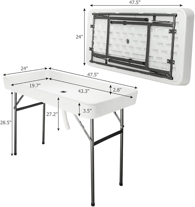 VINGLI 46" Extra Large Party Ice Cooler Folding Table, Portable Tailgate Camp Fishing Cleaning, Plastic with Matching Skirt, Ice Table for Party, BBQ, Camping, Picnic