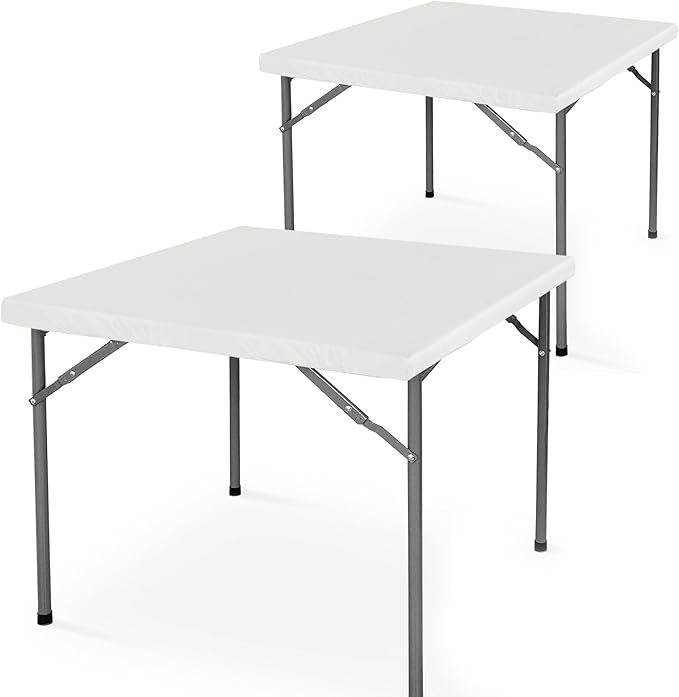 LUSHVIDA 2 Packs Vinyl Card Tablecloth with Flannel Backing 36x36 inch - Waterproof Plastic Picnic Table Cover for Square Folding Table Cloth with Elastic Corners, Ivory