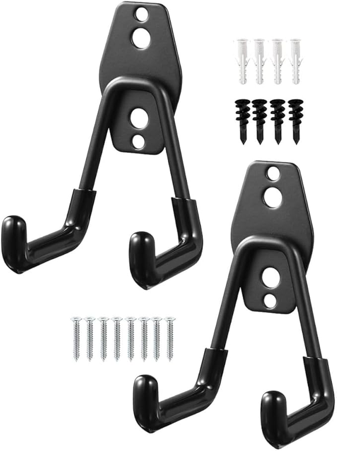 Kisangel Heavy Duty Garage Wall Hooks 2pcs Metal Utility Hangers Black for Garden Tools Storage and Garage Organization