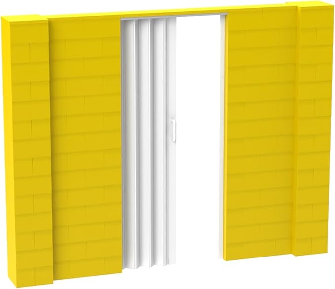 EverBlock 9’ x 7’ Wall Kit with Accordion Door | 3’ x 7’ Doorway | Modular Building Blocks | Wall Display System | Room Divider & Partition | Easy to Connect & Reuse | Indoor & Outdoor Use | Yellow