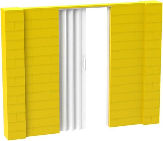 EverBlock 9’ x 7’ Wall Kit with Accordion Door | 3’ x 7’ Doorway | Modular Building Blocks | Wall Display System | Room Divider & Partition | Easy to Connect & Reuse | Indoor & Outdoor Use | Yellow