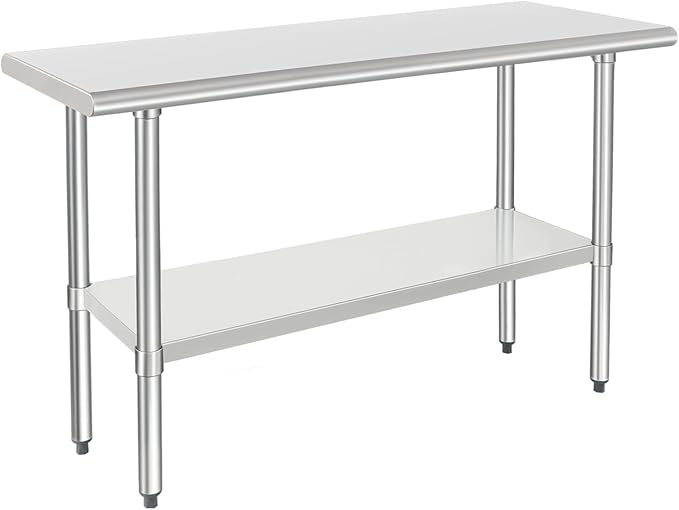HARDURA Stainless Steel Work Table Commercial 18×48 Inches Kitchen Prep Table and Heavy Duty Commercial Workbench NSF 430 with Undershelf and Galvanized Legs