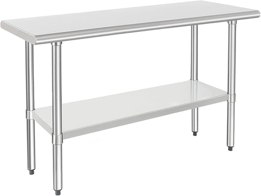HARDURA Stainless Steel Work Table Commercial 18×48 Inches Kitchen Prep Table and Heavy Duty Commercial Workbench NSF 430 with Undershelf and Galvanized Legs