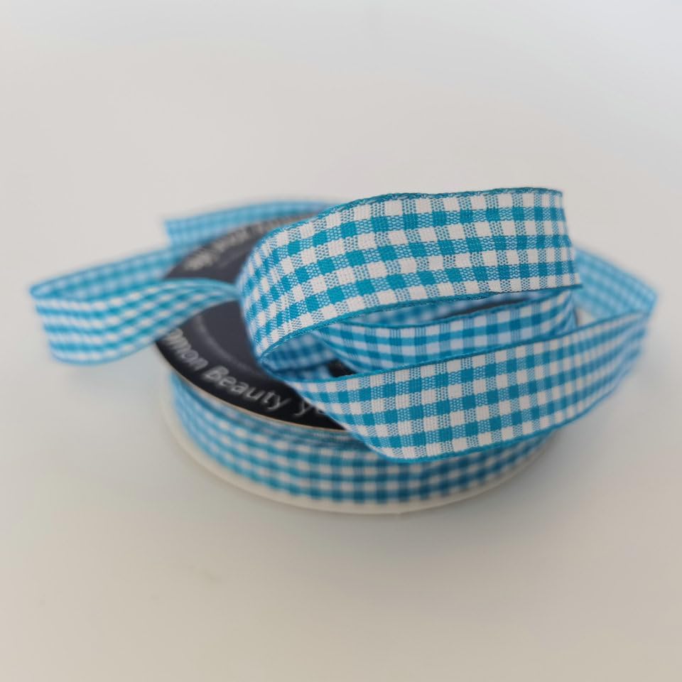 Vivid Blue and White Woven Edge Plaid Ribbon 100% Polyester Gingham Ribbon 25 Yards Each Roll (5/8",Vivid Blue)