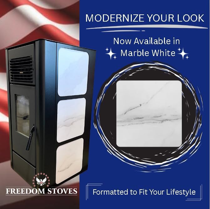 Freedom Stoves Freestanding Independence PS21 Pellet Stove with Battery Backup, Wi-Fi Capability, and Removable Legs - Heats up to 1800 sq ft. (Marble White)