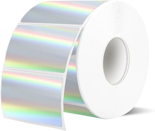 2.25"x1.25" Direct Thermal Labels, Holographic Thermal Printer Labels for Barcode, Self-Adhesive Address Shipping Thermal Label Stickers-1 Roll, 300 Labels, Holographic Silver