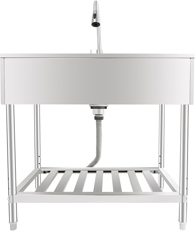 LOYALHEARTDY Stainless Steel Utility Sink 35.8" with Hose Hook Up ，Heavy-Duty Outdoor Sink Station for Laundry/Camping/Outdoor Kitchen, 201 SS Hand Washing Station & Kitchen Basin
