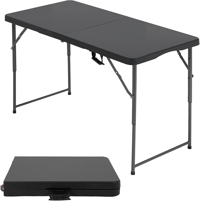 FDW 4FT Folding Table Half Portable Foldable Table Picnic Table for Office Home Camping Party (Black, 4 FT)