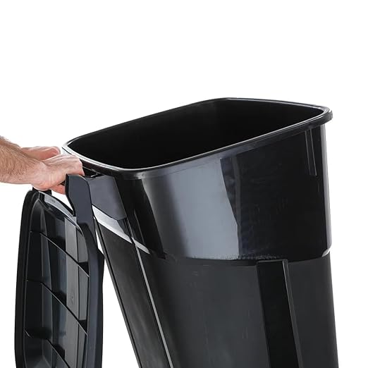 32 Gallon Wheeled Garbage Can, Attached Lid, Black