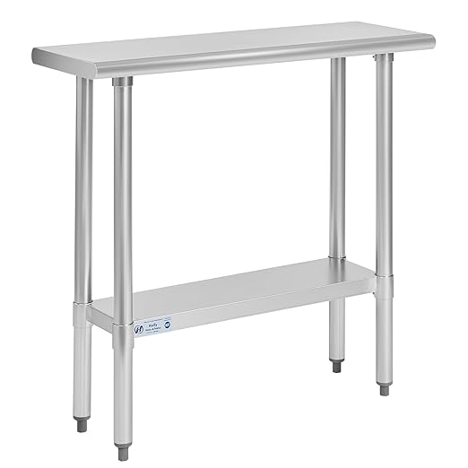 Hally Stainless Steel Table for Prep & Work 14 x 36 Inches, NSF Commercial Heavy Duty Table with Undershelf and Galvanized Legs for Restaurant, Home and Hotel