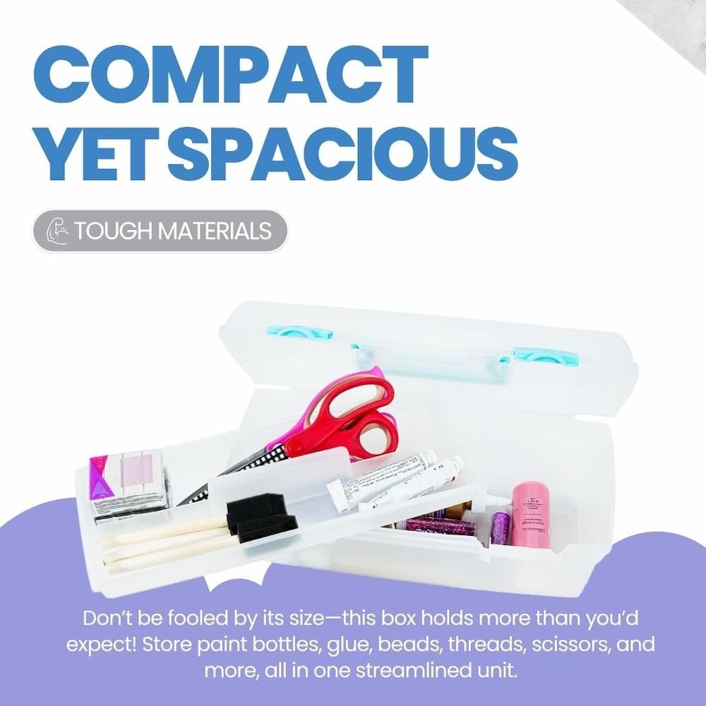 ArtBin 6937AG Essentials Lift-Out Tray Box, Portable Art & Craft Organizer with Handle and Tray, Clear/Aqua