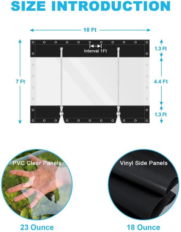 Clear Vinyl Curtains with Zippered Entry, 23oz Heavy Duty Waterproof Anti-UV and Tear-Resistant Tarpaulin with Grommets, Weatherproof Panels for Porch, Pergola, Gazebo, Balcony, Patio, Enclosure
