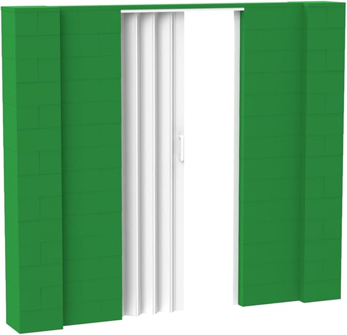 EverBlock 8’ x 7’ Wall Kit with Accordion Door | 3’ x 7’ Doorway | Modular Building Blocks | Wall Display System | Room Divider & Partition | Easy to Connect & Reuse | Indoor & Outdoor Use | Green