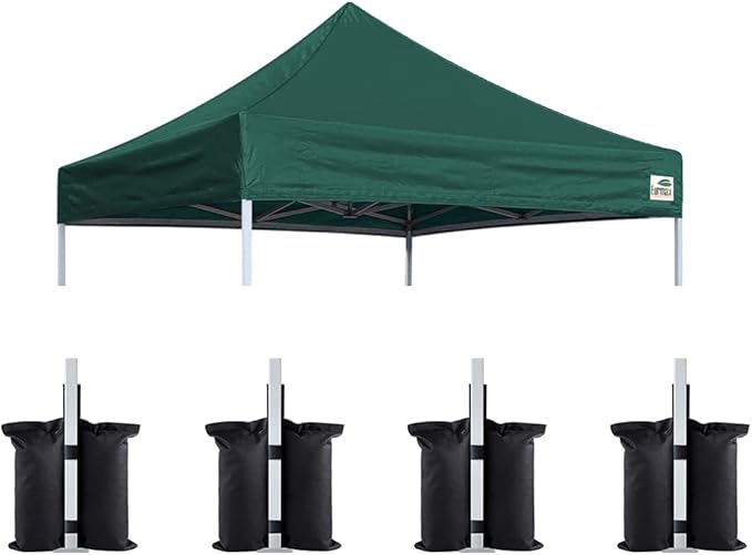 Eurmax USA Pop Up Canopy Replacement Canopy Tent Top Cover, Instant Canopy Top Cover ONLY,Bonus 4PC Pack Weight Bag (8x8,Forest Green)