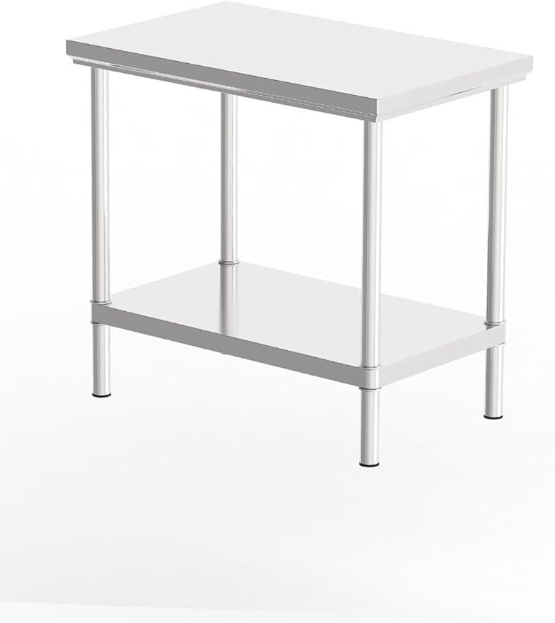 Stainless Steel Commercial Kitchen Prep Table, 39x20 Inch, NSF Work Table with Undershelf, 5-Layer Wire Drawing Process, Easy Installation (32IN*20IN*30IN*Double-Deck Workbench)