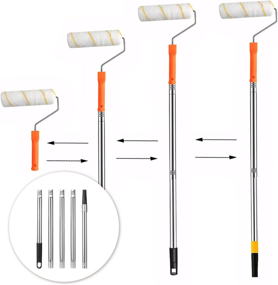 Extension Pole 71inch Adjustable Paint Rollers Brush Extension Pole 5 Pieces Stainless Steel Pole for Window Squeegee Ceiling Cleaning Tools