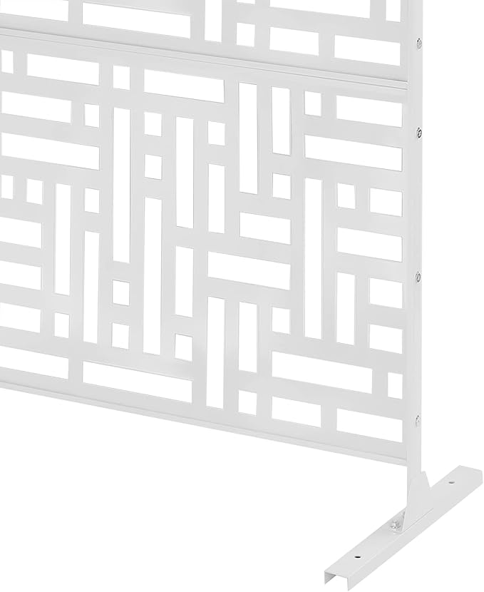 Outdoor Metal Privacy Screen with Stand, 35.4" W x 75" H Freestanding Metal Slatted Decorative Privacy Screen and Panels for Patio Garden Balcony Porch (White A)