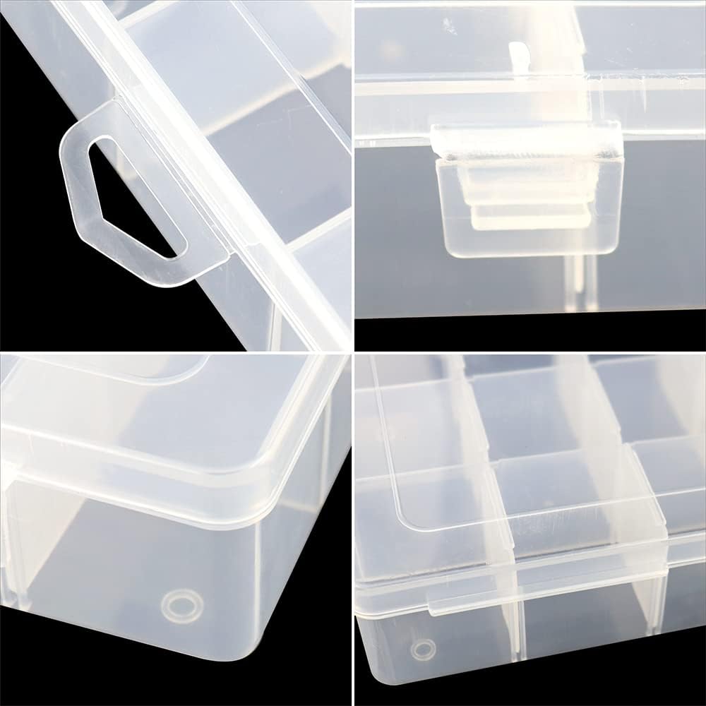 6 Pack Organizer Box with Parkical Adjustable Dividers, 12 Grids Plastic Storage Container for Jewelry, Craft DIY, Bead Organizer, Sewing, Dip Powder, Hair Accessories