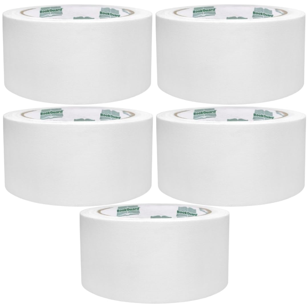 BookGuard 2 Inch Bookbinding Repair Cloth Tape, Book Repair, Canvas Bookbinding Tape, White, 15 Yards per Roll - Case of 5