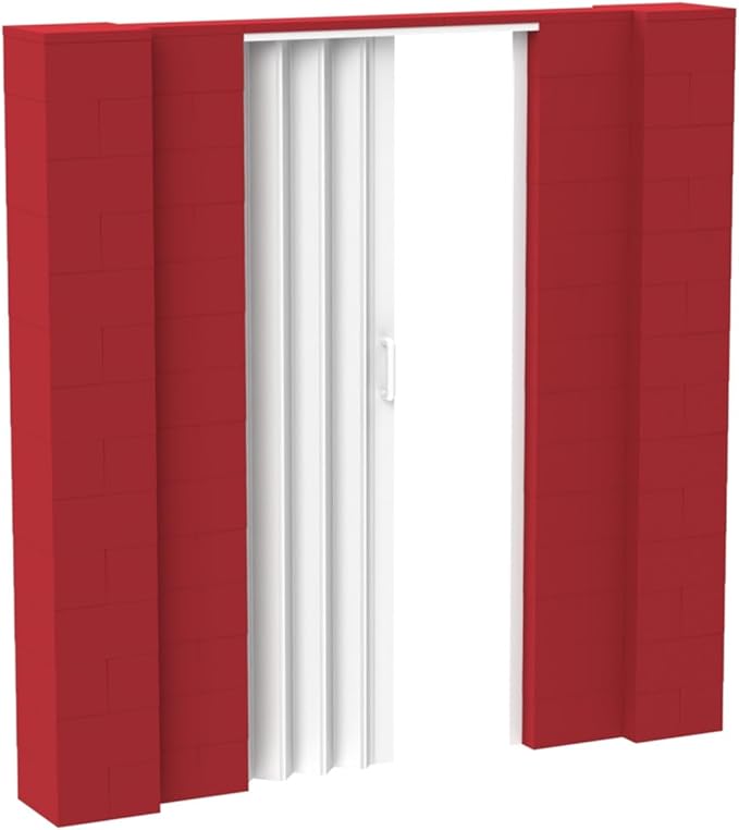 EverBlock 7’ x 7’ Wall Kit with Accordion Door | 3’ x 7’ Doorway | Modular Building Blocks | Wall Display System | Room Divider & Partition | Easy to Connect & Reuse | Indoor & Outdoor Use | Red