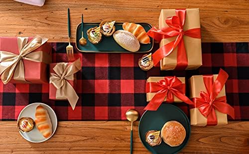 Tosewever Christmas Buffalo Check Plaid Table Runner, Cotton Polyester Blend Classic Family Dinner Table Runners for Indoor Outdoor Parties Events Home Decoration (Red and Black, 14 x 108 Inch)