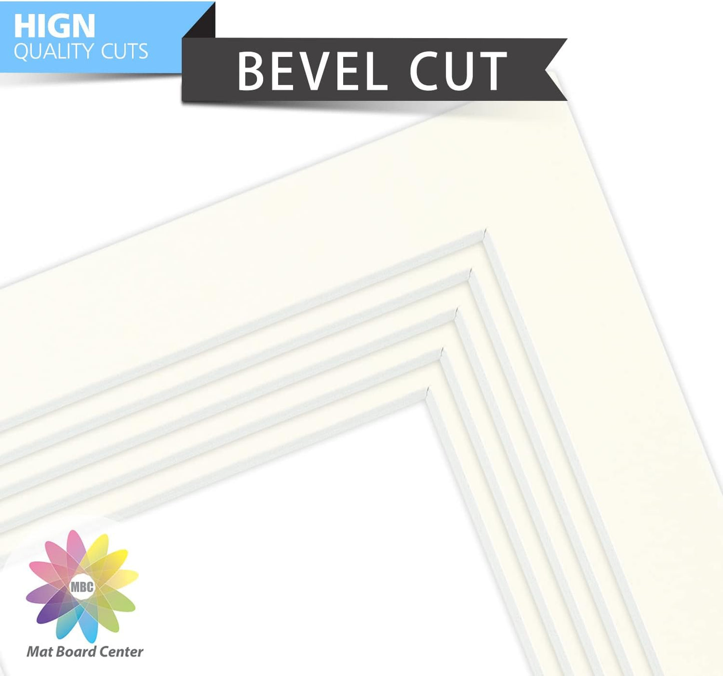 Mat Board Center, Pack of 10, 5x7 for 4x6 Ivory Turret Color Mats - Bevel Cut, Acid Free, 4-ply Thickness, White Core - for Pictures, Photos, Framing