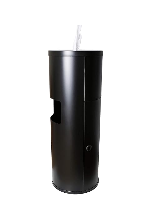 Black Stainless Steel Floor Stand Wipe Dispenser with Built-in Trash Can - Fits Wipes on Rolls - Perfect for Fitness Clubs, Schools/Daycares, Commercial and Residential Facilities