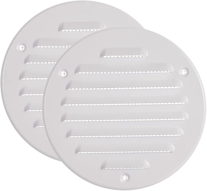 Vent Systems - 4 Inch (Inner) Pack of 2 White Metal Round Soffit Air Vent Grille Cover, Register air Vent Deflector, Louver - Built-in Mesh - HVAC for Bathroom, Home Office, Kitchen 5 Inch (Outer)