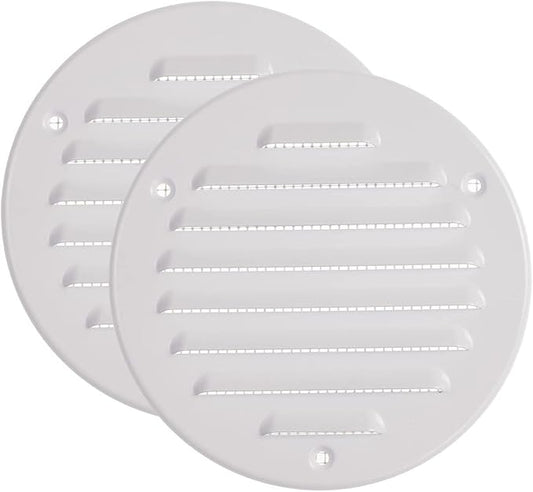 Vent Systems - 4 Inch (Inner) Pack of 2 White Metal Round Soffit Air Vent Grille Cover, Register air Vent Deflector, Louver - Built-in Mesh - HVAC for Bathroom, Home Office, Kitchen 5 Inch (Outer)