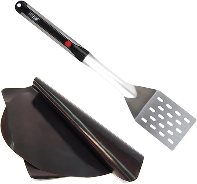 Grill Light Grill Spatula & Grilling Mats Gift Set | Restaurant Grade Stainless Steel | LED Light to Grill in The Dark | Waterproof & Dishwasher Safe | Camping Barbecue Grilling Spatula