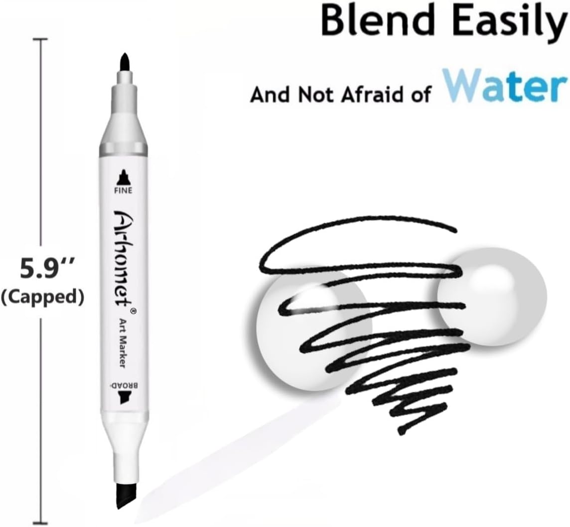 6pcs Black Alcohol Markers Set, Dual Tips Art Markers Drawing Sketched Double Tipped for Beginner Adults Kids(Black)