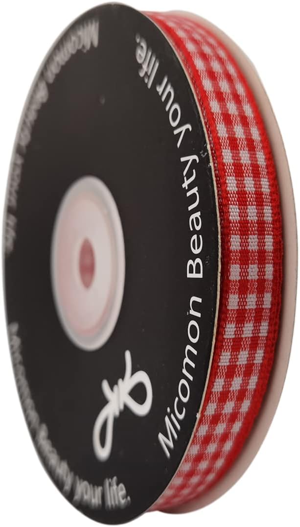 Red and White Gingham Ribbon 25 Yards Each Roll 100% Polyester (3/8", red)
