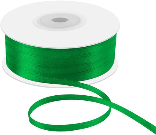 1/8" x 100 Yards Double Faced Satin Ribbon - Thin Silk Green Ribbon with Spool - Ideal for Gift Wrapping, Floral Bouquets, Crafts, Wedding Party Decorations, Christmas and Sewing Projects