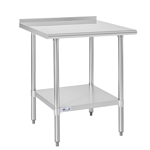 Profeeshaw Stainless Steel Prep Table NSF Commercial Work Table with Backsplash and Undershelf for Kitchen Restaurant 30x30 Inch